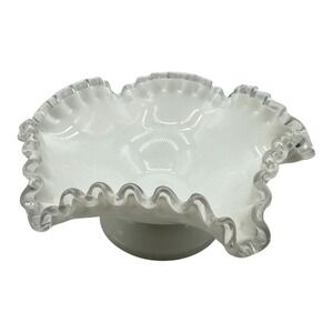Vintage Fenton Milk Glass Bowl White Ruffled Silvercrest Edge Footed‎ 8.5" Wide